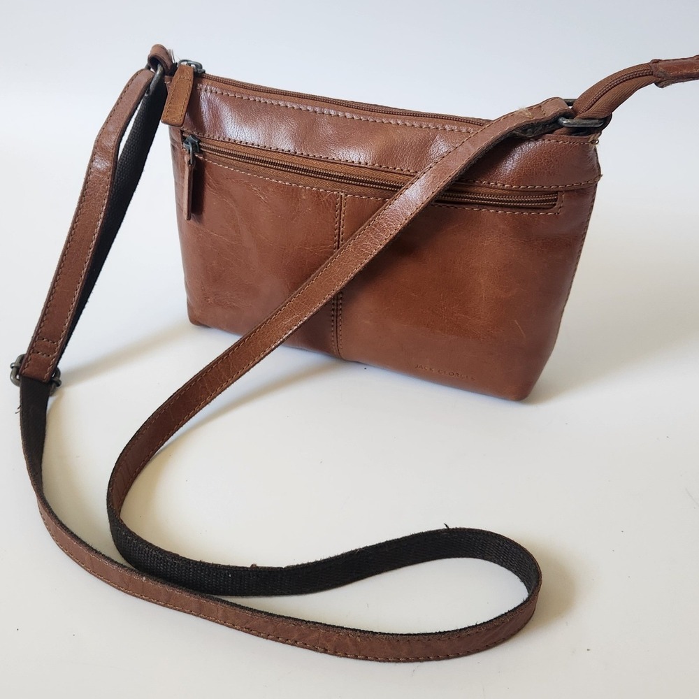 Jack George Voyager Mini City Slim Crossbody Bag Camel Brown Leather Minimalist